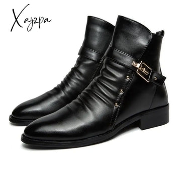 Xajzpa - Autumn Winter Shoes Men Punk Nightclub Leather Ankle Boots Fashion Rivets Men’s Chelsea